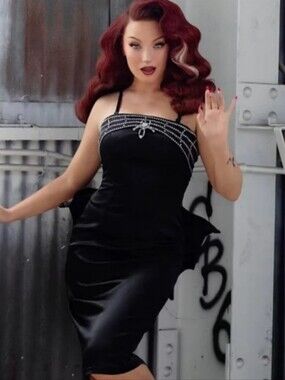 NWT Erakuh Bedazzled Satin Bat Bow Dress